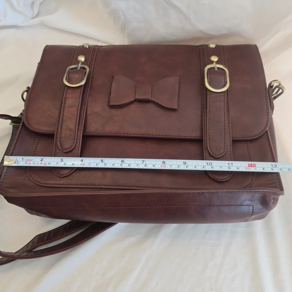 Ecosusi Women Faux-Leather Messenger Shoulder Satchel Weekender Bag Bow Accent